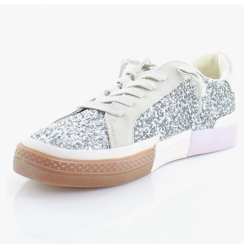 Steve Madden Women's Embark Silver Glitter Sneaker Size 6.5M